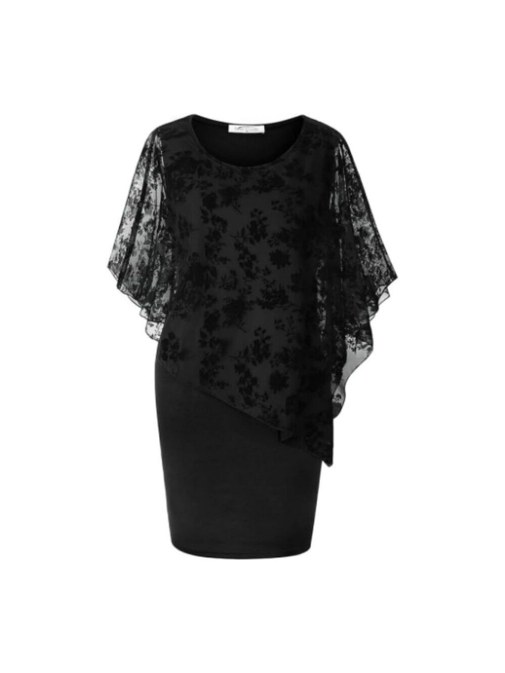 ✨ SeSe Code Women's Mesh Cape Overlay Bodycon Pencil Dress 3XL NWT Black